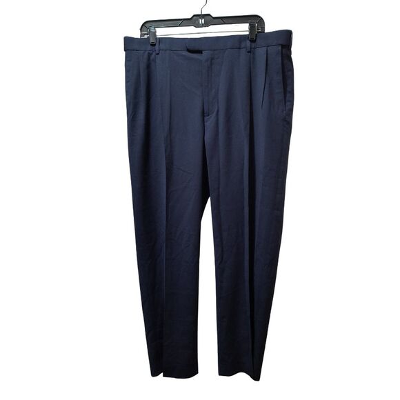 Lands' End Dress Pants Men's 38x29 Navy Blue Pleated Traditional Fit Wool Blend - Picture 1 of 5